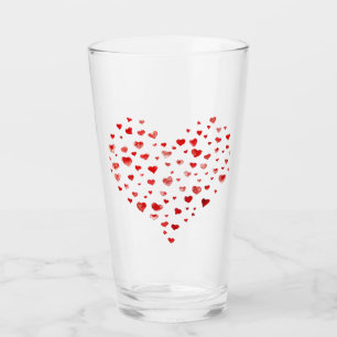 Cute Red Waterverf Hearts in Big Heart Glas