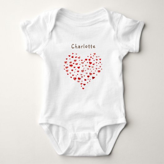 Cute Red Waterverf Hearts met naam Romper (Voorkant)