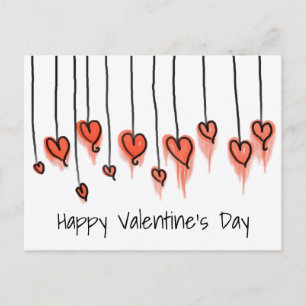 Cute Red Waterverf hoort Happy Valentine's Day Feestdagenkaart