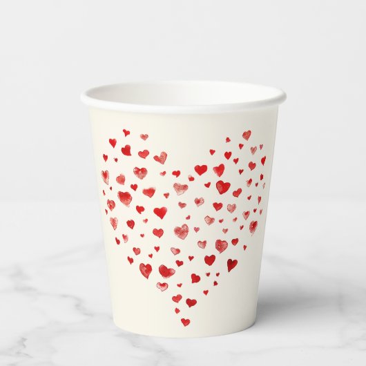 Cute Red Waterverf hoort Happy Valentine's Day Papieren Bekers (Achterkant)