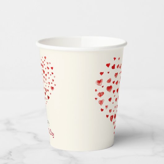 Cute Red Waterverf hoort Happy Valentine's Day Papieren Bekers (Links)