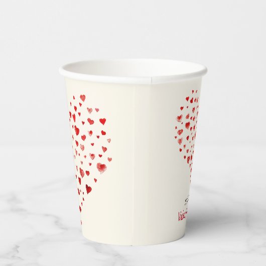 Cute Red Waterverf hoort Happy Valentine's Day Papieren Bekers (Rechts)