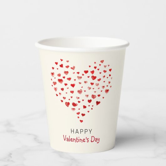 Cute Red Waterverf hoort Happy Valentine's Day Papieren Bekers (Voorkant)