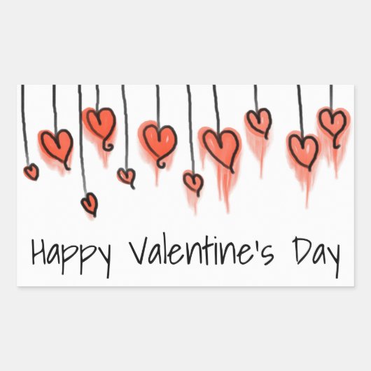 Cute Red Waterverf hoort Happy Valentine's Day Rechthoekige Sticker (Voorkant)