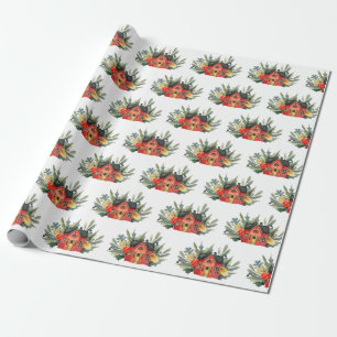 Cute Red Waterverf kerst House Pattern Cadeaupapier