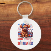 Cute Red White And Boujee Highland Cow 4th Of July Sleutelhanger (Voorkant)