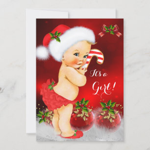 Cute Red White Baby shower Girl Blonde Kaart