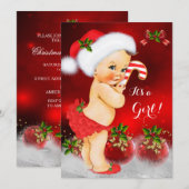 Cute Red White Baby shower Girl Brunette Kaart (Voorkant / Achterkant)