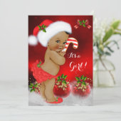 Cute Red White Baby shower Girl Ethnic Kaart (Staand voorkant)