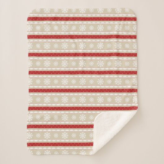 Cute Red White beige kerstsnowflakes patroon Sherpa Deken (Voorkant)