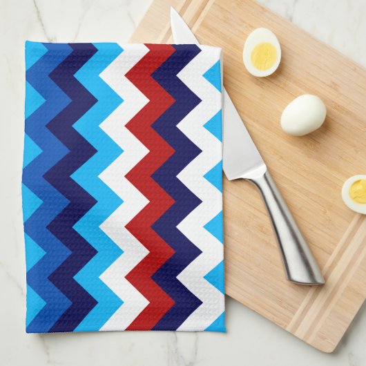 Cute Red White Blue Chevrons Kitchen Towel Theedoek (Quarter Fold)
