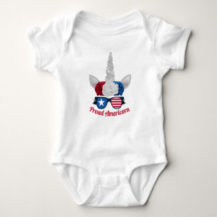 Cute Red White Blue Glitter Unicorn Romper