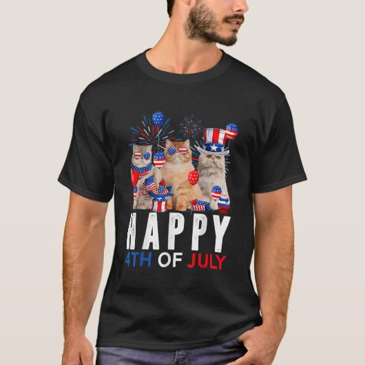 Cute Red White Blue Persian Cat Patriotic Happy 4t T-shirt (Voorkant)