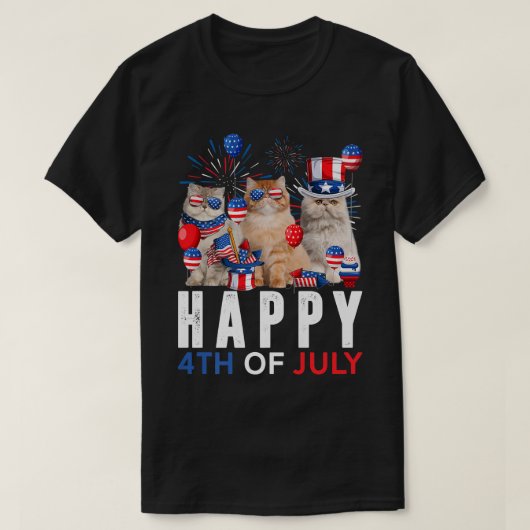 Cute Red White Blue Persian Cat Patriotic Happy 4t T-shirt (Design voorkant)