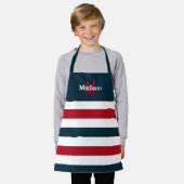 Cute Red White Blue Stripes Monogram Kinder Schort (Gedragen)