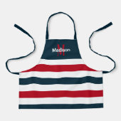 Cute Red White Blue Stripes Monogram Kinder Schort (Voorkant)