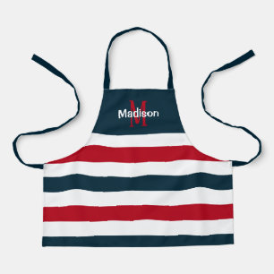 Cute Red White Blue Stripes Monogram Kinder Schort