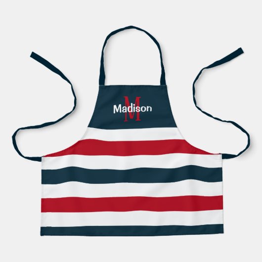 Cute Red White Blue Stripes Monogram Kinder Schort (Voorkant)