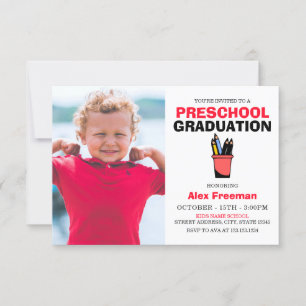 Cute Red & White Boy Photo Preschool Afstuderen Kaart