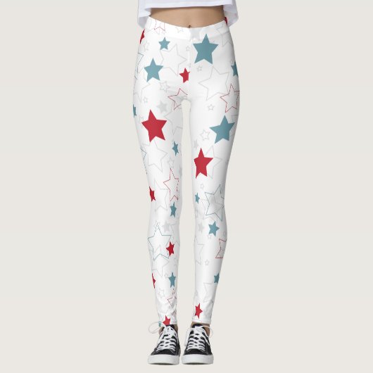 Cute Red White en Blue Patriotic Stars Leggings (Voorkant)