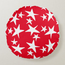 Cute Red, White en Blue Stars Rond Kussen