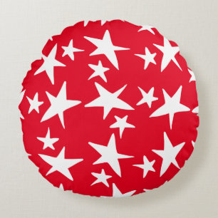 Cute Red, White en Blue Stars Rond Kussen