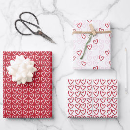 Cute Red White en roze harten Valentijnsdag Inpakpapier Vel
