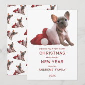Cute Red White French Bulldog Santa Hat Kerstmis Feestdagenkaart (Voorkant / Achterkant)
