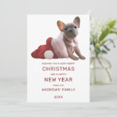Cute Red White French Bulldog Santa Hat Kerstmis Feestdagenkaart (Staand voorkant)