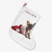 Cute Red White French Bulldog Santa Hat Kerstmis Grote Kerstsok (Voorkant (Hangend))