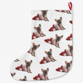 Cute Red White French Bulldog Santa Hat Kerstmis Grote Kerstsok (Achterkant)