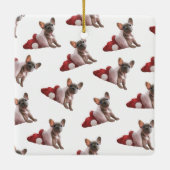 Cute Red White French Bulldog Santa Hat Kerstmis Keramisch Ornament (Achterkant)