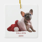 Cute Red White French Bulldog Santa Hat Kerstmis Keramisch Ornament (Voorkant)
