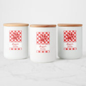 Cute Red White Gingham Checkered Pattern Paw Name Voedselcontainer Etiket (Flessen)