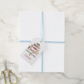 Cute Red White Gold Merry en Bright Kerstmis Cadeaulabel (Met Touw)