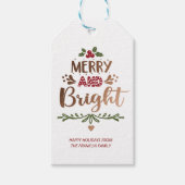 Cute Red White Gold Merry en Bright Kerstmis Cadeaulabel (Voorkant)