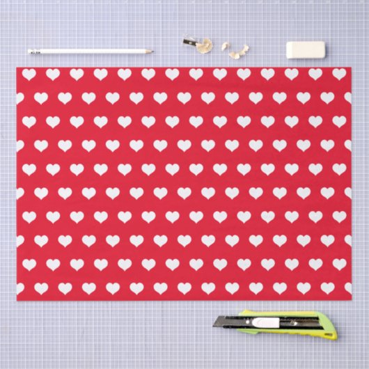 Cute Red White Heart Valentijnsdag Pattern Tissuepapier (Craft)