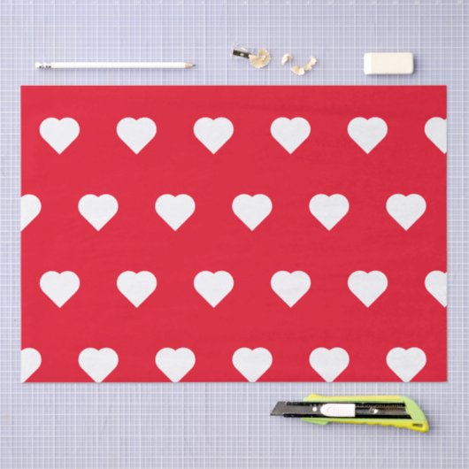 Cute Red White Heart Valentijnsdag Pattern Tissuepapier (Craft)