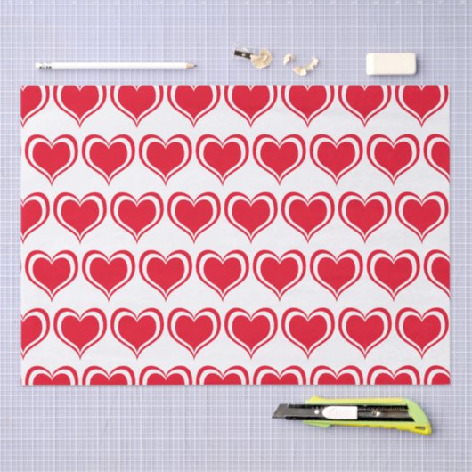 Cute Red White Heart Valentijnsdag Pattern Tissuepapier (Craft)