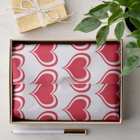 Cute Red White Heart Valentijnsdag Pattern Tissuepapier (Geschenk)