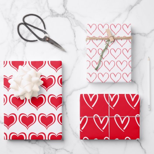 Cute Red White Hearts Pattern Valentijn Inpakpapier Vel (Voorkant)