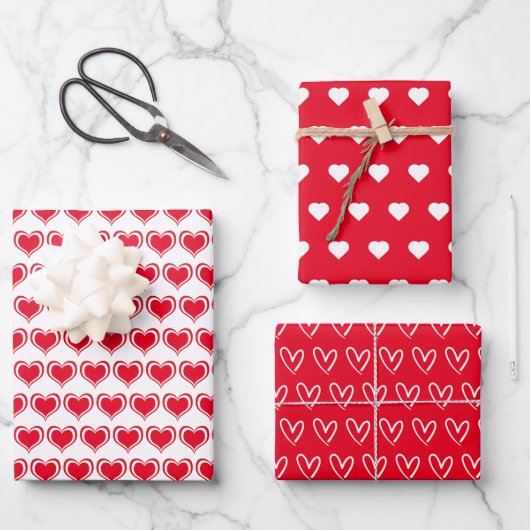 Cute Red White Hearts Pattern Valentijn Wrapping P Inpakpapier Vel (Voorkant)