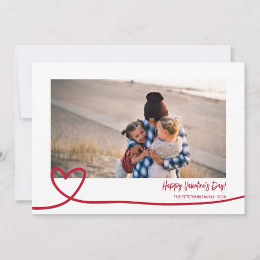 Cute red white line hartfoto valentine day feestdagenkaart (Voorkant)