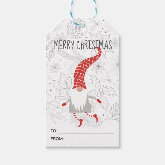 Cute Red White Merry Kerstmis Gnome Holiday Gift Cadeaulabel (Voorkant)