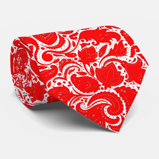 Cute red white paisley patroon stropdas (Opgerold)
