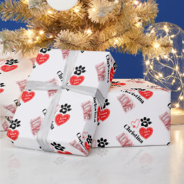Cute Red & White Paw Print Valentines Day Hearts  Cadeaupapier