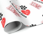 Cute Red & White Paw Print Valentines Day Hearts  Cadeaupapier (Rol Hoek)