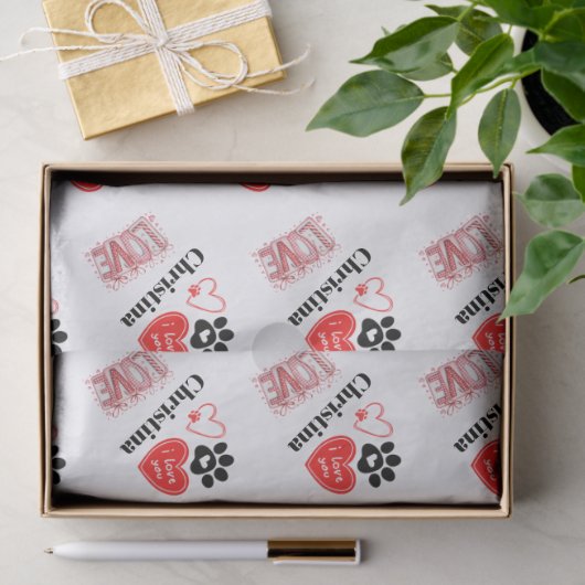 Cute Red & White Paw Print Valentines Day Hearts  Tissuepapier (Geschenk)