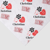 Cute Red & White Paw Print Valentines Day Hearts  Tissuepapier (Detail)