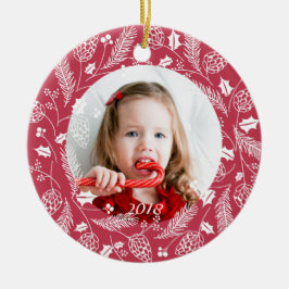 Cute Red & White Pine en Holly Wreater Kerstmis Keramisch Ornament